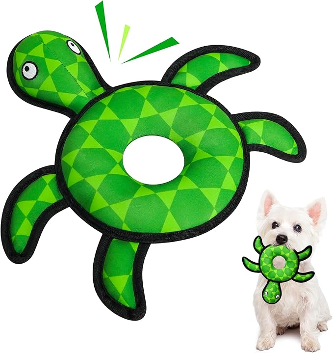 Squeaky Dog Toys, Floating Dog Toys for Indoor or Outward Play, Swim Ring Design Interactive Dog Gifts for Small and Medium Dogs - Turtle