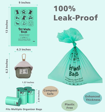 AYOTEE 100% Compostable Dog Poop Bags with Dispenser, 280 Count, Plastic-free, BPI Certified Biodegradable Poop Bags for Dogs & Cats, Easy to Open, 20 Microns Extra Thick & Leakproof Dog Waste Bags