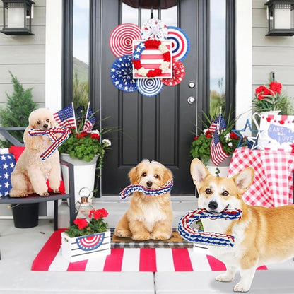 Vehomy 3-Pack Independence Day Dog Cotton Rope Toys - U S A Shape, American Flag Colors, Durable Cotton Rope, Chew & Dental Health, Medium Dogs