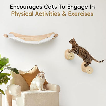 Cat Wall Hammock, Cats Climbing Shelves with 2 Steps, Wall Mounted Furniture Bed and Perches for Climbing, Sleeping, Playing, for Indoor Large Cats or Kitty