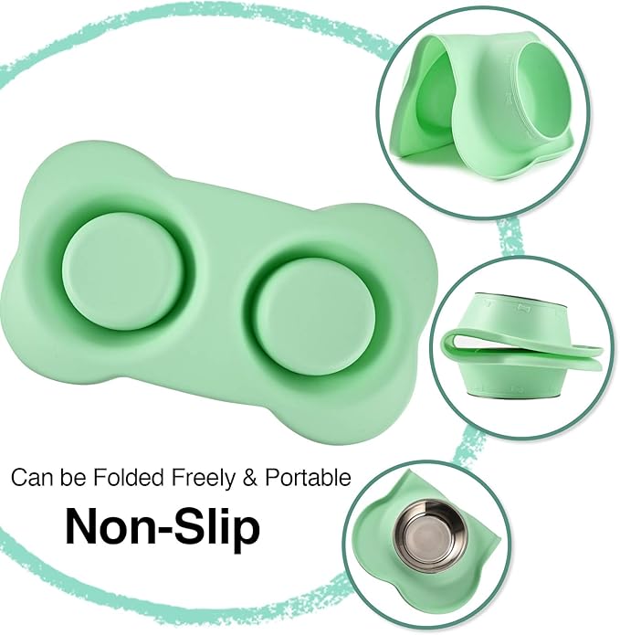 Dog Bowls 2 Stainless Steel Bowl for Pet Water and Food Feeder with Non Spill Skid Resistant Silicone Mat for Pets Puppy Small Medium Cats Dogs