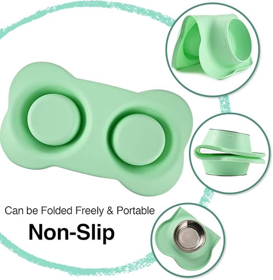 Dog Bowls 2 Stainless Steel Bowl for Pet Water and Food Feeder with Non Spill Skid Resistant Silicone Mat for Pets Puppy Small Medium Cats Dogs