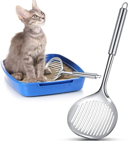 Meanplan 2 Pcs Cat Metal Litter Scoop Litter Scoop, Cat Accessories Scooper Stainless Steel Kitty Poop Sifting Cleaning for Litter Box, Metal Poop Sifter Pet Supplies