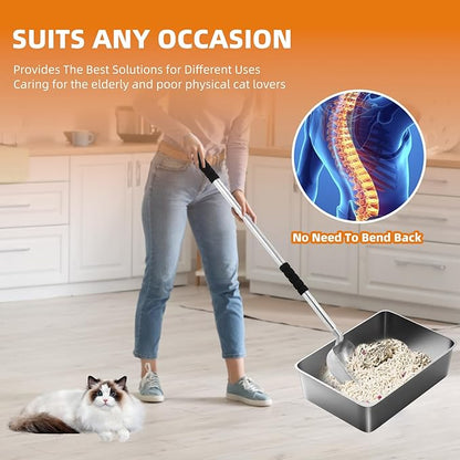 Cat Litter Scoop, Metal Cat Litter Scooper,Removable Long Handle cat Litter Scooper,Large Deep Shovel Litter Scoop with Foam Grip for Rapid Screening(16in-31in)