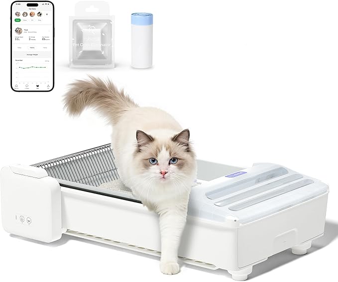Self Cleaning Litter Box, 2026 Upgraded Open-Top Automatic Cat Litter Box for Multiple Cats, Weight Sensors Safety Protection/App Control/Odor Control/Easy Clean (White)