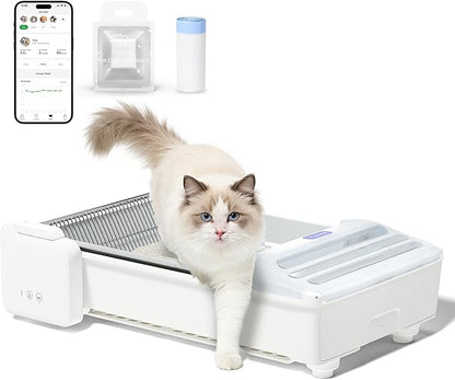 Self Cleaning Litter Box, 2026 Upgraded Open-Top Automatic Cat Litter Box for Multiple Cats, Weight Sensors Safety Protection/App Control/Odor Control/Easy Clean (White)