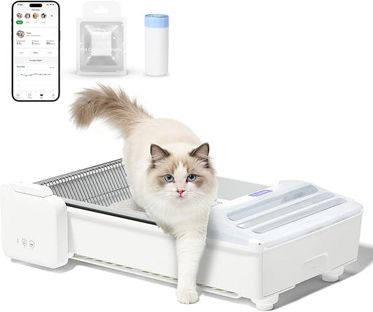 Self Cleaning Litter Box, 2026 Upgraded Open-Top Automatic Cat Litter Box for Multiple Cats, Weight Sensors Safety Protection/App Control/Odor Control/Easy Clean (White)