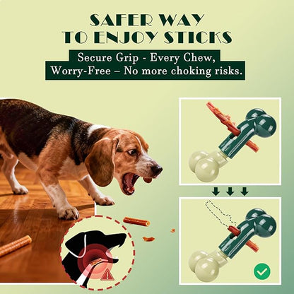 Apasiri Bully Stick Holder for Aggressive Chewers: Indestructible Dog Toy Prevents Choking No More Swallowed Ends, Bacon Flavored Nylon Tough Chew Toy to Keep Them Busy Medium/Large Dogs, Green