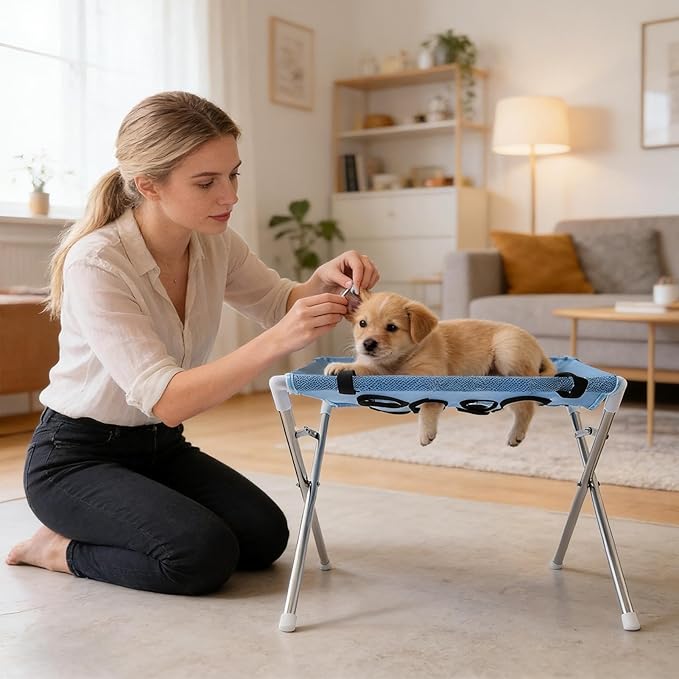 Iron Pet Grooming Hammock - 8-Hole Design Anti-Escaping Cats Sling | Polyester Cloth Kitten Grooming Hanger | for Cats Dogs Kitten Puppy Small Medium Large Breed Indoor Home Hair Cutting Ear Cleaning