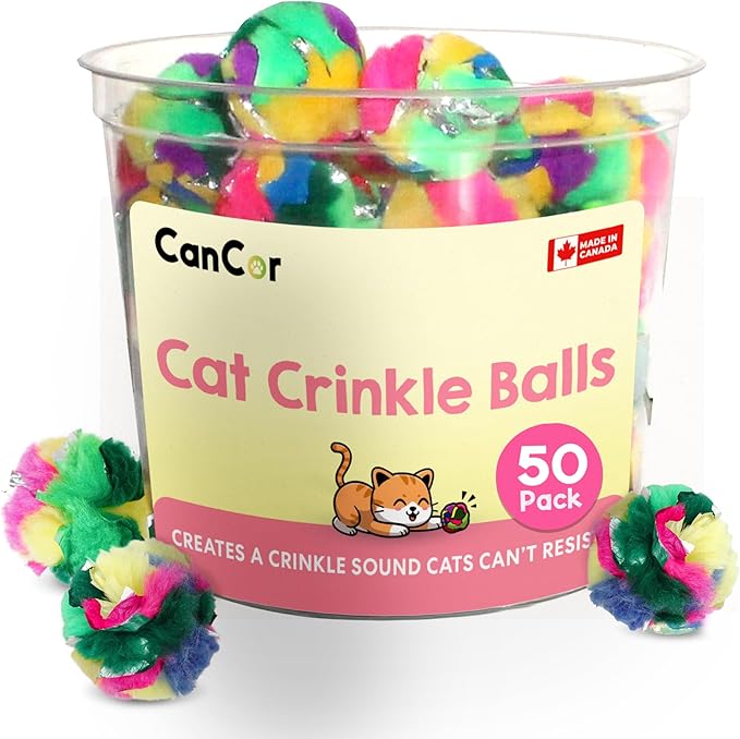 Cat Crinkle Balls 1.5 Inch | 50 Pack | Soft Lightweight Indoor Cat Toys with Durable Crinkle Build and Engaging Crinkle Sound