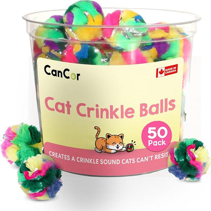 Cat Crinkle Balls 1.5 Inch | 50 Pack | Soft Lightweight Indoor Cat Toys with Durable Crinkle Build and Engaging Crinkle Sound