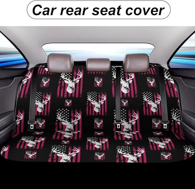 Car Interior Decor Seat Cover, Universal Stretch Back Seat Protector, Car Accessories Rear Bench Seat Covers For Trucks SUV Compatible with American Flag Camo Funny Deer Hunting Pink Camouflage