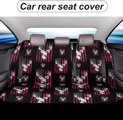Car Interior Decor Seat Cover, Universal Stretch Back Seat Protector, Car Accessories Rear Bench Seat Covers For Trucks SUV Compatible with American Flag Camo Funny Deer Hunting Pink Camouflage