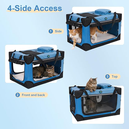 Ownpets Extra Large Cat Carrier for 2 Cats Small Dogs, 24 Inches Collapsible Soft Dog Crate for Car Travel, Portable Pet Carrier with Soft Mat, Blue