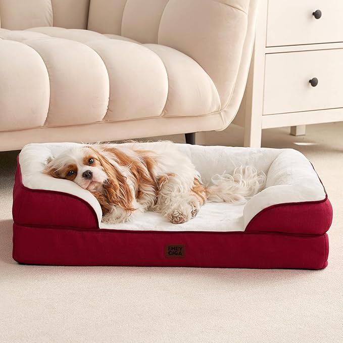 EHEYCIGA Orthopedic Dog Beds for Extra Large Dogs, Waterproof Memory Foam XL Pet Bed with Sides, Non-Slip Bottom and Egg-Crate Foam Big Dog Couch Bed with Washable Removable Cover,Red