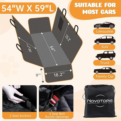 Dog Car Seat Cover for Back Seat 100% Waterproof, Long-Lasting and Soft Nonslip Backseat Cover for Cars, SUVs and Trucks, 600D Oxford Fabric, Black-White, Standard (54" W x 59" L)