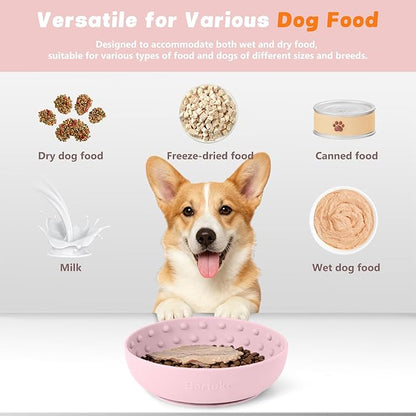 Dog Lick Bowl, Slow Feeder Dog Bowl Licking Mat for Small to Large Dogs, BPA-Free Non-Slip Silicone Slow Feeder Treat Dispenser for Anxiety Relief, Freezer & Dishwasher Safe (Pink, 8.3"x2.6")