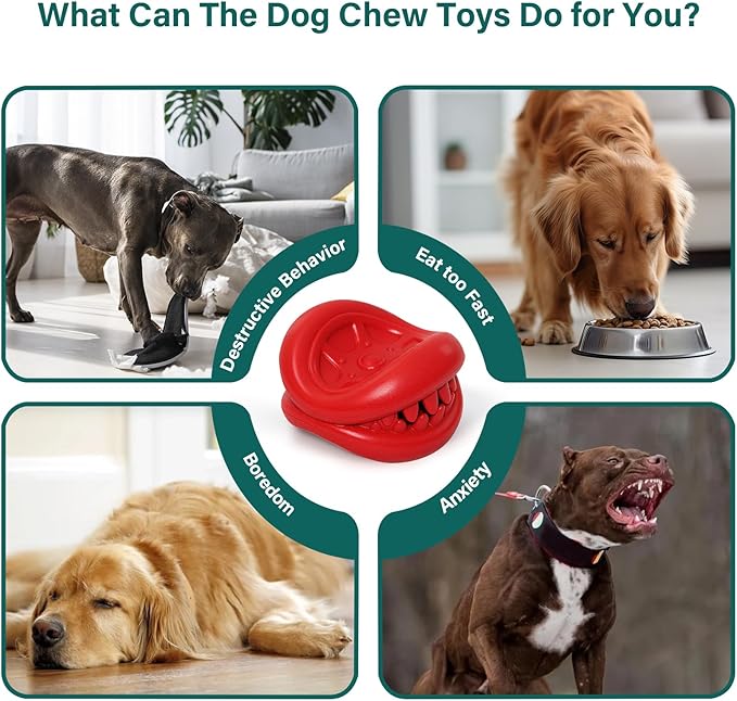 Treat Dispensing Dog Toys – Tough Natural Rubber Chew Toys for Aggressive Chewers, Large/Medium Dogs – Interactive Dog Treat Toy to Relieve Separation Anxiety, Boredom & Clean Teeth, Dishwasher Safe