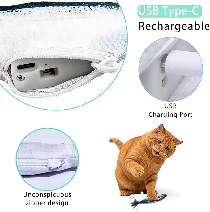 Realistic Floppy Fish Cat Toys, 3 Pack Mini-Sized, Moving Cat Toy Flopping Fish for Indoor Kitten, Sardine/Saury/Bass Interactive Cat Toys, Touch Activated, Rechargeable.