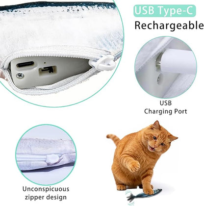 Realistic Floppy Fish Cat Toys, 3 Pack Mini-Sized, Moving Cat Toy Flopping Fish for Indoor Kitten, Sardine/Saury/Bass Interactive Cat Toys, Touch Activated, Rechargeable.