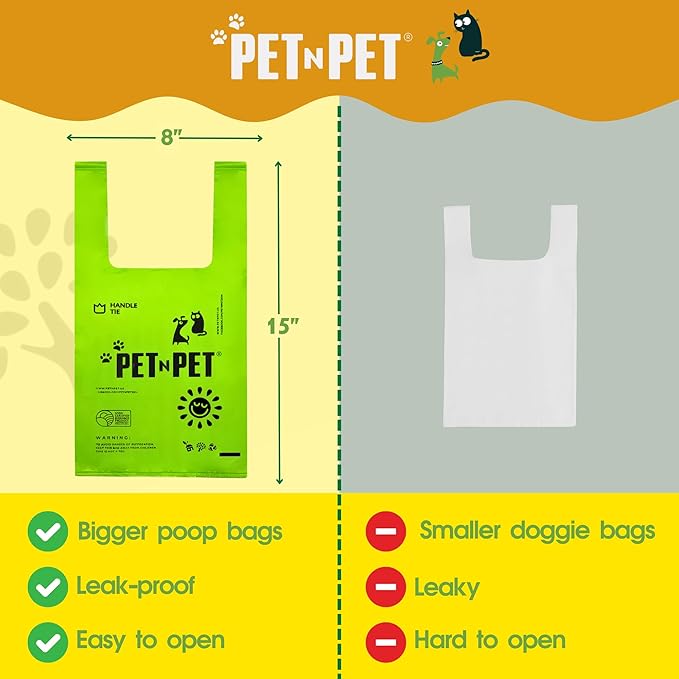 Pet N Pet 200 Counts Unscented Dog Poop Bags Rolls with Tie Handles, 41% Plant Based & 59% PE Poop Bags for Dogs, Extra-Thick Doggie Poo Bag, Pet Waste Bag
