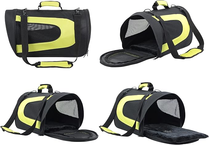 EliteField Deluxe Soft Pet Carrier (3 Year Warranty, Airline Approved), Multiple Sizes and Colors Available (18" L x 10" W x 11" H, Black+Lemon Green)