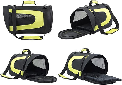 EliteField Deluxe Soft Pet Carrier (3 Year Warranty, Airline Approved), Multiple Sizes and Colors Available (18" L x 10" W x 11" H, Black+Lemon Green)
