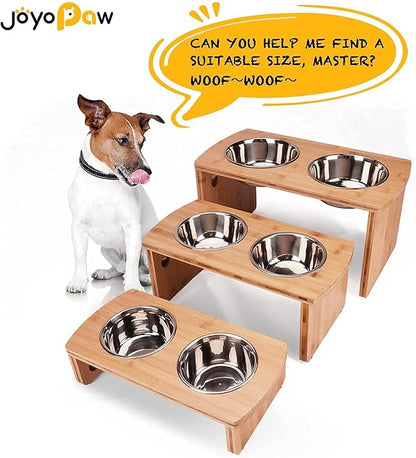 Elevated Dog Bowls, Bamboo Raised Dog Bowl for Small Dogs & Cats, with 2 Stainless Steel Bowls (4'' Tall-20oz Bowl)