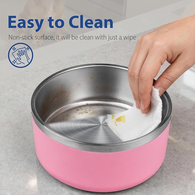 Dog Bowl, Stainless Steel Dog Bowls for Food and Water, Metal Pet Feeding Bowl with Insulated Non-Slip Quiet Bottom, Easy to Clean, Dishwasher Safe, 32oz,4 Cup | Pink