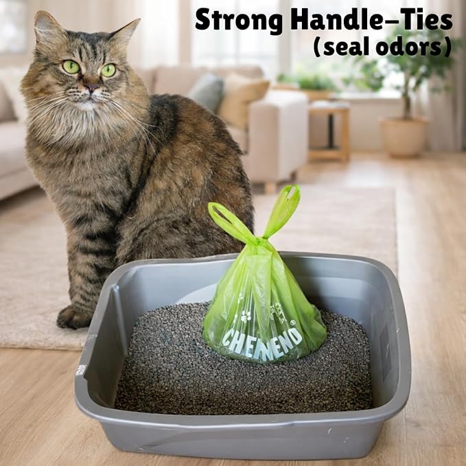 Cat Litter Waste Bags Biodegradable (500 ct., Green) Bulk Dog Poop Bags with Easy Tie Handles Earth-Friendly Lavender Scented Cat Litter Poop Diaper Bag Disposable Sanitary Pad Waste Bags (500 Bags)