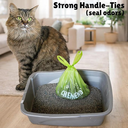 Cat Litter Waste Bags Biodegradable (500 ct., Green) Bulk Dog Poop Bags with Easy Tie Handles Earth-Friendly Lavender Scented Cat Litter Poop Diaper Bag Disposable Sanitary Pad Waste Bags (500 Bags)