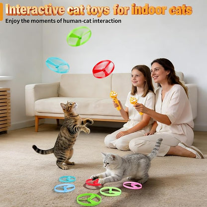 BABORUI Cat Toy Disc Launcher, Rechargeable Interactive Cat Fetch Toy Launcher with 8 Flying Discs, Flying Enrichment Toys for Indoor Bored Kittens & Adult Cats (Yellow)