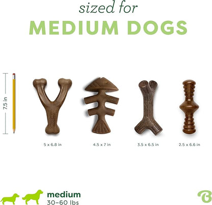 Benebone Medium 4-Pack Dog Toys for Aggressive Chewers – Durable Dog Bones, Made in USA – Dog Toys for Medium Dogs Under 60 lbs