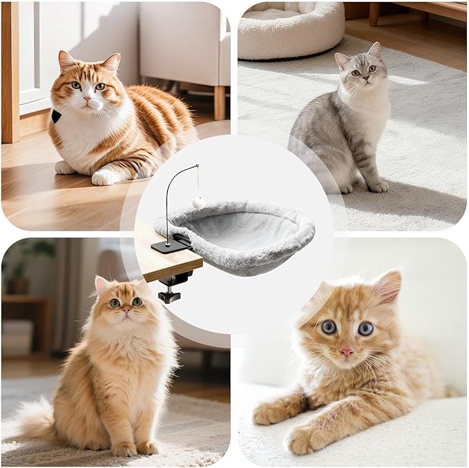 Cat Hammock Perch - Secure Clamp Desktop Lounger, Kitten Hanging Bed, Pet Table Hammock, Indoor Cat Resting Accessory Softs Material | Hammocks Perch for Bedroom Living Room Offices Home Play Table U
