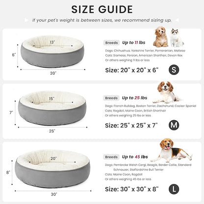 Love's cabin Round Donut Cat and Dog Cushion Bed, 20in Bed for Cats or Small Dogs, Anti-Slip & Water-Resistant Bottom, Super Soft Durable Fabric Pet Beds, Washable Luxury Cat & Dog Bed Gray