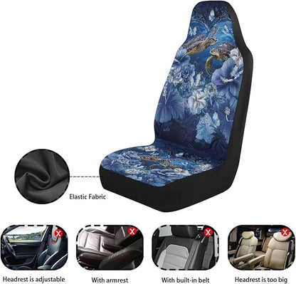 Sea Turtle Car Seat Covers Washable Seat Protector for Women Men Hibiscus Flower Automotive Vehicle Seat Covers for Cars Interior for Cars, Sedans, Trucks, SUVs