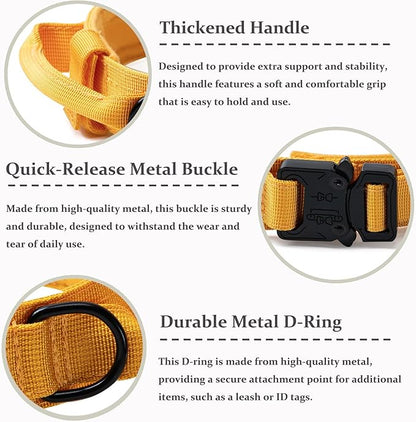 Tactical Dog Collar, Adjustable Military Training Nylon Dog Collar with Control Handle and Heavy Quick-Release Metal Buckle for Small Medium Large Dogs, Yellow XL