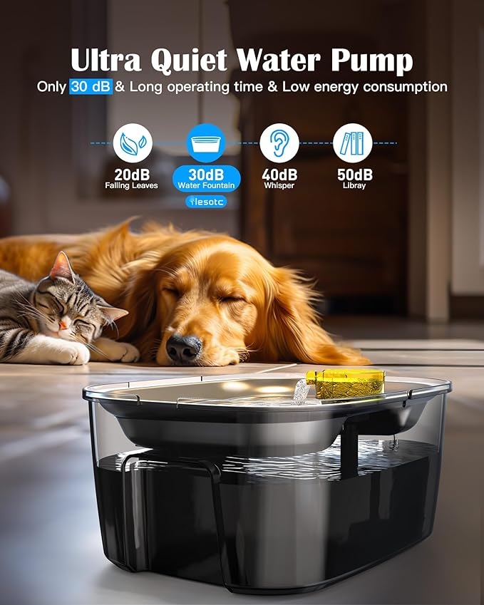 2.6 Gallon Dog Water Fountain – Stainless Steel 10L Pet Fountain Cat Fountain Dog Bowl Dispenser 338oz Capacity for Multi Pet Homes 4 Filters with 7 Layer Dual Filter System Ultra Quiet Pump