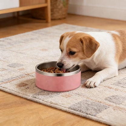 Stainless Steel Pet Bowl 64oz - Large Capacity Dog Cat Food Water Bowl, Non-Slip Pink Feeding Bowl for Medium Large Pets
