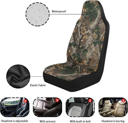 Camo Hunting Forest Car Seat Covers for Truck Sedan SUV Waterproof Elastic Polyester Automotive Front Seat Covers 2 Pcs Set for SUV, Van, Sedan, Truck