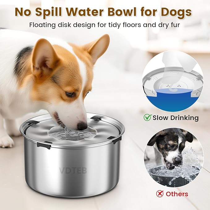 Dog Water Bowl 1.5Gal/5.6L Stainless Steel No Spill Water Bowl for Dogs Spill Proof Slow Drinking Dog Water Feeder with Anti-Slip for Medium Large Messy Drinkers