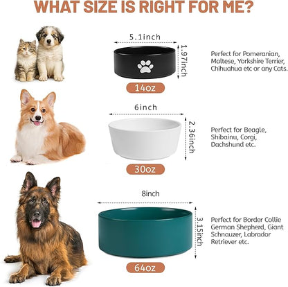 Large Dog Bowls, Non Slip Heavy Ceramic Dog Food and Water Bowl with White Silicone Base, 2 Pack Pet Feeding Bowls for Medium, Big and Giant Dogs (Black+Green, 8 Inches)