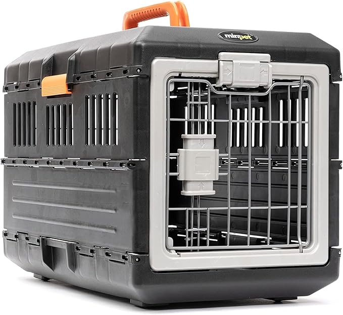 Pet Carrier & Crate, 21.5"L x 12"W x 14"H - Collapsible for Small Cats and Dogs, Portable Hard Plastic Wall Kennel for Indoor/Outdoor Use