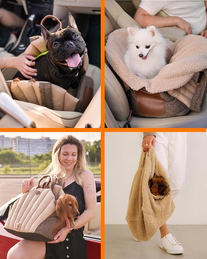 Owleys Dog Travel Bag | Cat Carrier | Small Pet Taxi | Lightweight Soft-Sided Tote, Car-Seat Compatible, Washable, 6–20 lb | Vegan Materials | Brown