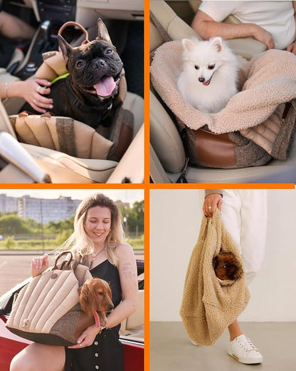 Owleys Dog Travel Bag | Cat Carrier | Small Pet Taxi | Lightweight Soft-Sided Tote, Car-Seat Compatible, Washable, 6–20 lb | Vegan Materials | Brown