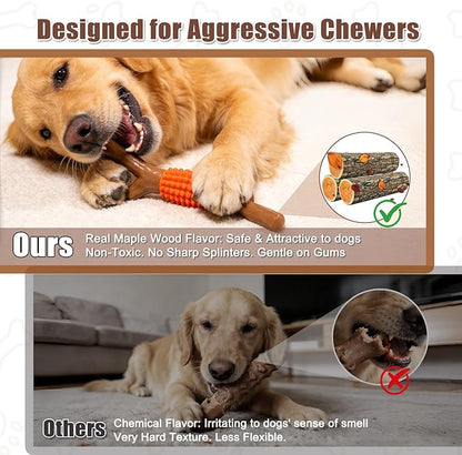 SCHITEC Dog Chew Toy for Aggressive Chewers, Tough Big Nylon & Rubber Teething Stick with Real Maple Wood Flavor for Large Medium Breed