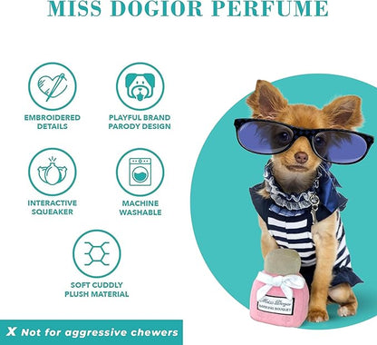 Haute Diggity Dog Miss Dogior Perfume, Plush Designer Dog Toys with Interactive Squeaker, Stimulating Pet Enrichment, Machine-Washable & Safe Materials for All Breeds, One Size