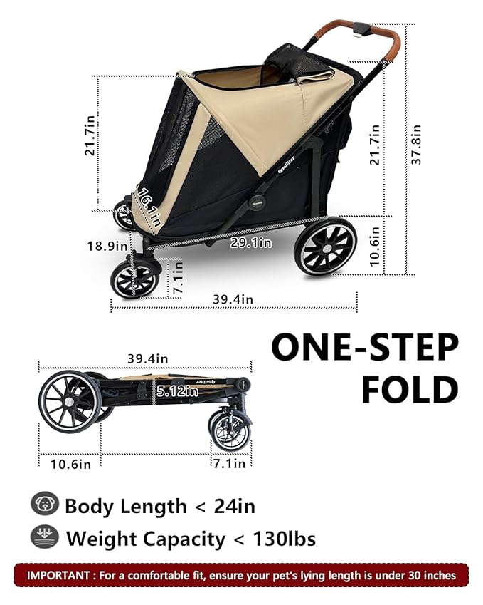 Dog Stroller for Large Dogs & Cats up to 130 lbs,Foldable Large Pet Stroller for 2 Dogs with Storage Pocket,Extra Large Heavy Duty,All Terrain Wagon Cart with Air Mesh