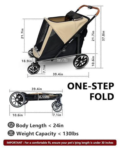 Dog Stroller for Large Dogs & Cats up to 130 lbs,Foldable Large Pet Stroller for 2 Dogs with Storage Pocket,Extra Large Heavy Duty,All Terrain Wagon Cart with Air Mesh
