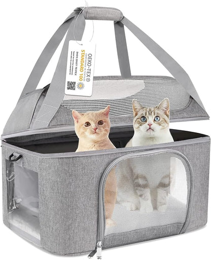 Large Cat Carrier Soft Side Pet Carrier for Kitten Puppy Collapsible Travel Small Dog Carrier Backpack TSA Airline Approved Pet Carriers for Under 20 lbs, Gray